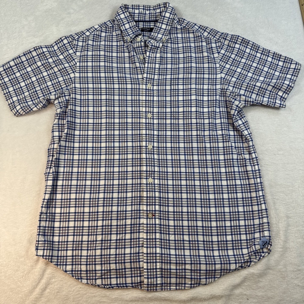 Men's Cremieux Short Sleeve Button Down Medium Red Blue